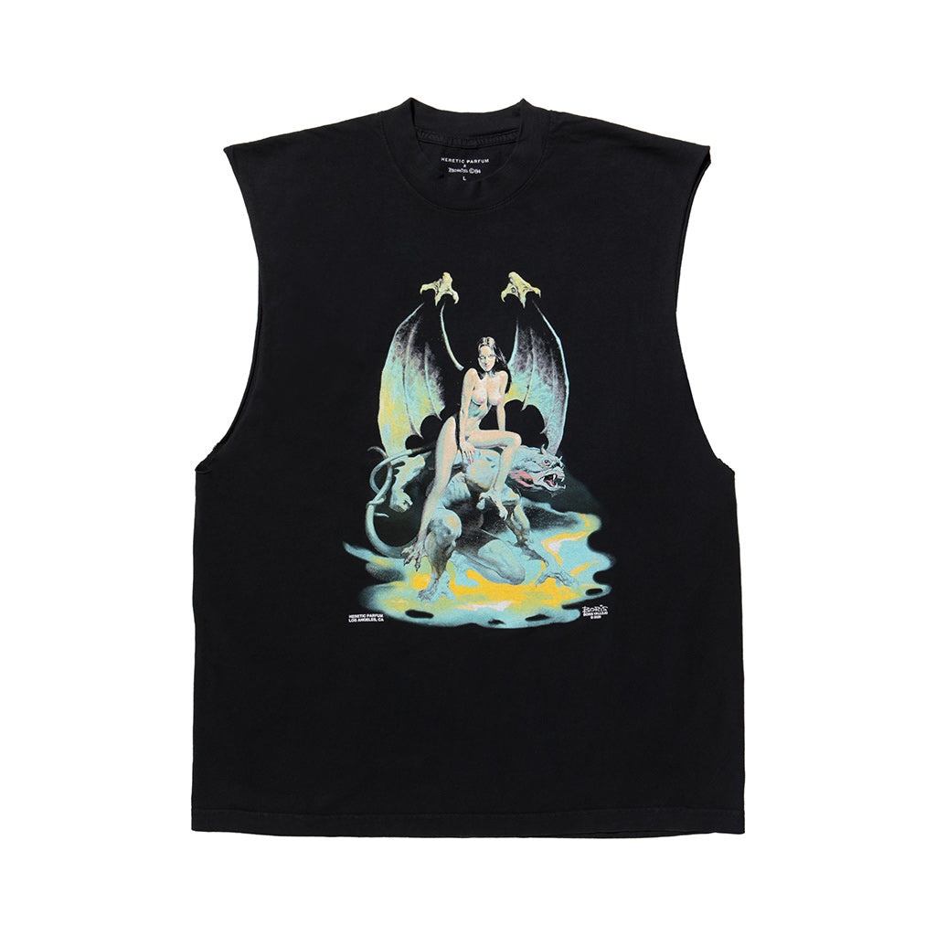 Black Sleeveless tshirt with Boris Vallejo illustration